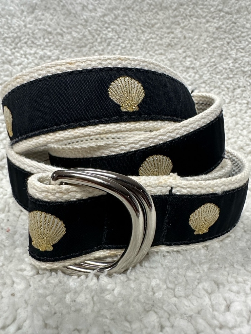 Preston Belt Metallic Clam Shell Woven Canvas  adjustable Made in New England, M